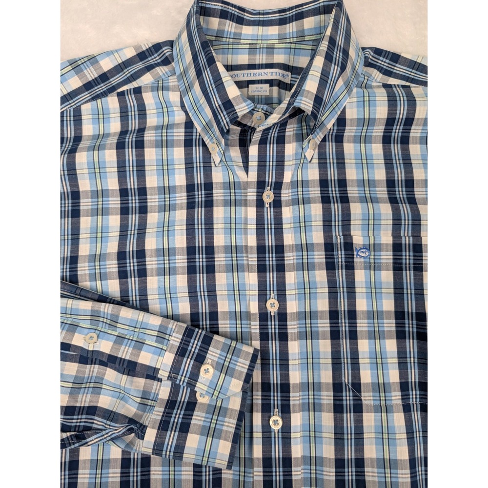 Southern Tide Shirt Men's M Blue Plaid Button Down Long Sleeve Classic Fit
